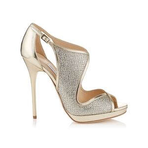 Jimmy Choo Leondra 120 Gold Glitter Ankle Strap Sandals Size 40 Evening Heels